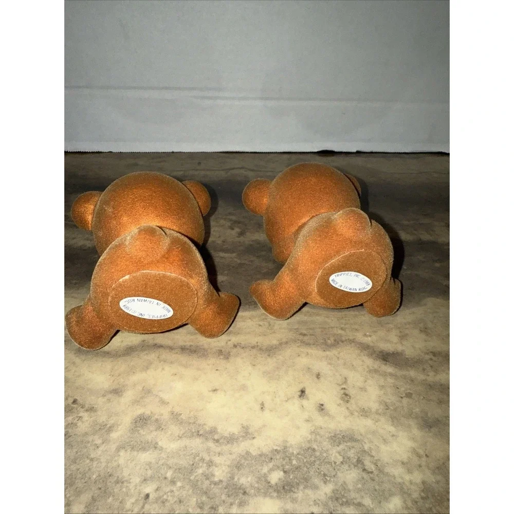 Lot Of 2 Trippies Inc Flocked Teddy Bear‎ With Bows , Home Decor , Crafts , 1989